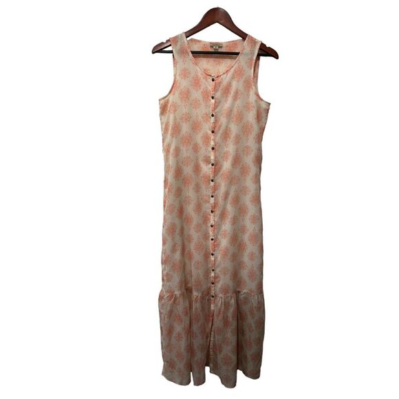 Lucky Brand Chiffon Style Pink Peach Sleeveless Paisley Button Front Maxi Dress - Picture 1 of 10